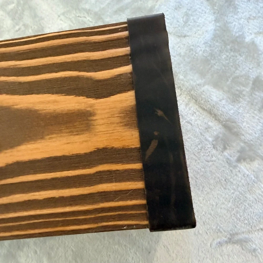 Handmade Wooden Valet Box with Leather Strap and Integrated Rolling Tray Lid